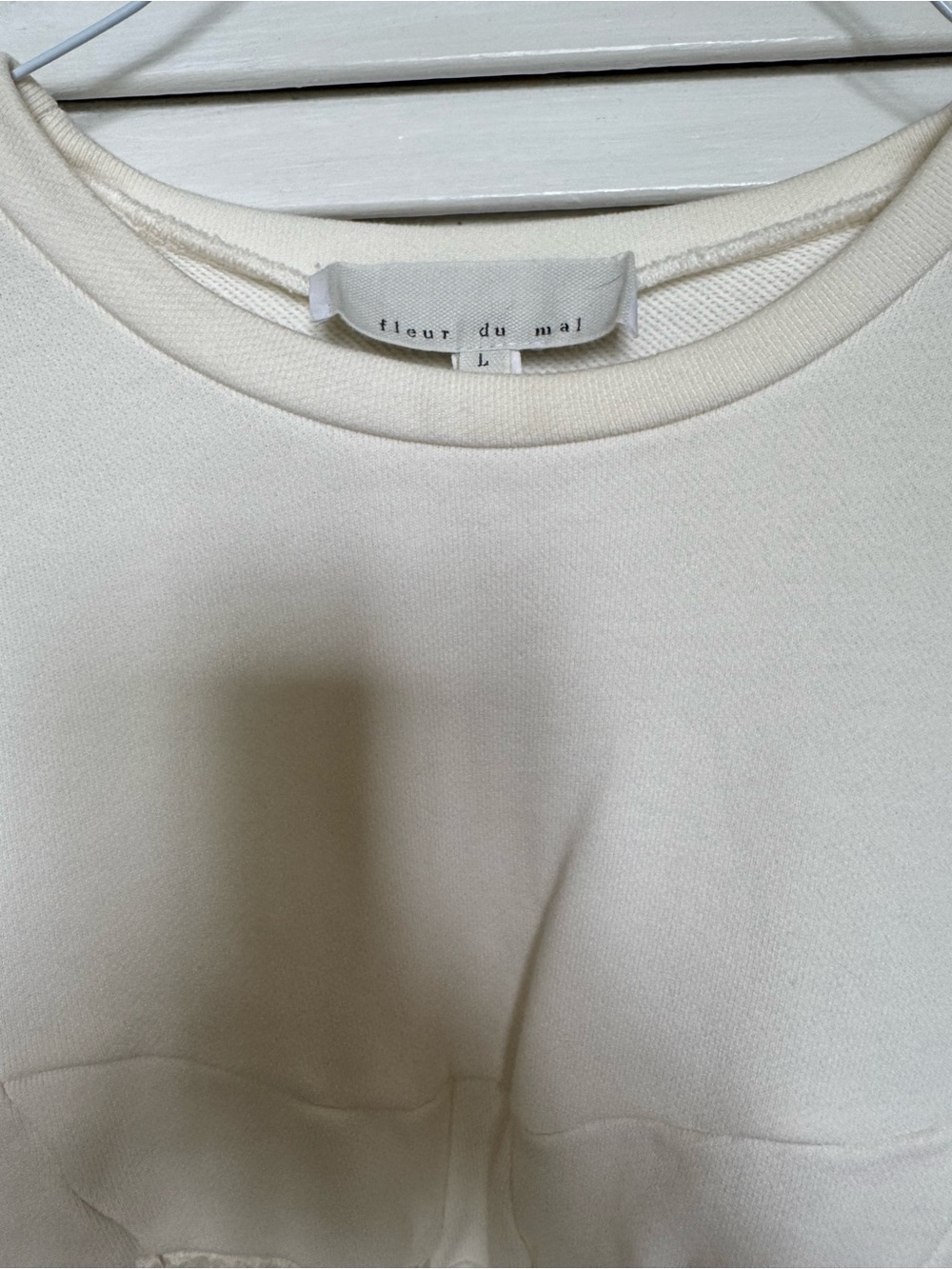 Fleur du Mal White  Long-Sleeve Crop Top sweatshirt - Picture 5 of 6